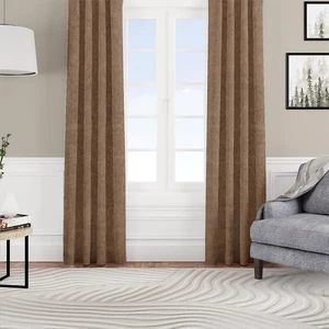 Kadife Dokulu Fon Perde Pilesiz Tek Kanat Camel