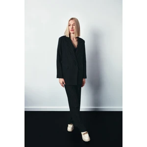 Çizgili Salaş Ceket - Siyah