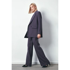 Çizgili Salaş Ceket - Gri