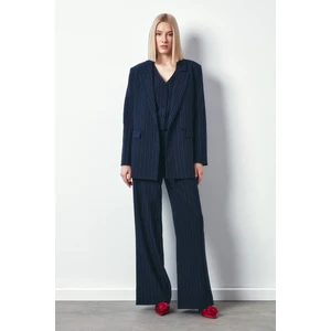 Çizgili Salaş Ceket - Lacivert