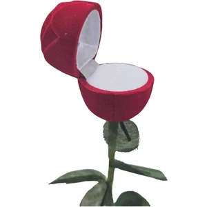 Özer Kadife Saplı Gül Şeklinde Yüzük ve Küpe Kutusu Kırmızı 4 x 27 cm
