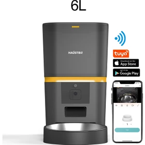 QQ005 Kameralı Akıllı Kedi Köpek Otomatik Mama Kabı , Wifi Uzaktan Kontrol, Sesle Çağırma, 480P Kamera, 6lt Hazne, Metal Kase, Siyah