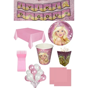 16 Kişilik Barbie Parti Seti Barbie Doğum Günü Konsept Set Süsleri