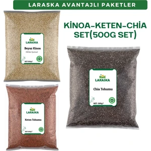 Chia Tohumu-Çiya Tohumu 500G -Keten Tohumu 500G - Beyaz Kinoa 500G -Set- Chia Seeds- Brown Flaxseed- White Quinoa Set (500GX3)