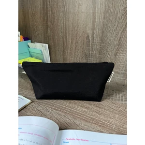 Sumicorn Design Soft Siyah Yıkanabilir Fermuarlı Tek Gözlü Bez Kalemlik Kalem Kutusu Cüzdan Makyaj Çantası