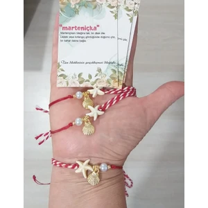Funny Takı Üç Adet Deniz Yıldızlı Istiridye ve Cam Inci Boncuklu Marteniçka Bileklik
