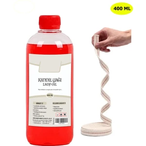 Kandillo, Kırmızı Kandil Yağı, 400 ml, Kokusuz, Dumansız, Iç Mekan Gaz Lambası Yakıtı + 50 cm Fitil