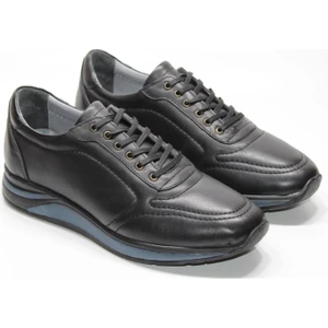 Hakiki Deri Ortopedik Kaymaz Hafif Taban Bağcıklı Erkek Günlük Siyah Rahat Ayakkabı