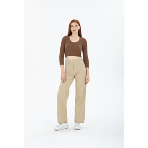 Kot Modası Açık Camel Alissa 90'S bej Swide Leg Jeans Palazzo Pantolon