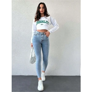 Kot Modası Kar Yıkama Skinny Jean Kadın Power Pantolon