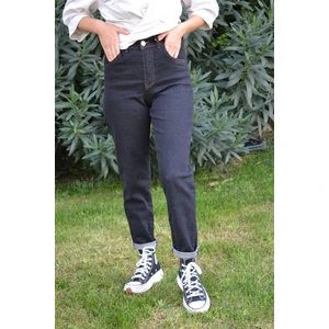Kot Modası Denim Kumaş Kar Siyah Mom Jeans