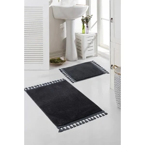 Valery Home Yıkanabilir Premium Ponpon Saçaklı Kaymaz Taban Post Peluş Banyo Paspası 2'Li Takım Antrasit