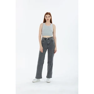 Kot Modası 90'S Kar Yıkama Kar Gri Swide Leg Jeans Palazzo Kot Pantolon