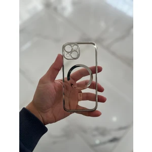 Apple iPhone 14 Magsafe Lazer Silikon Renkli Şeritli Telefon Kılıfı Kamera Lensi Açık