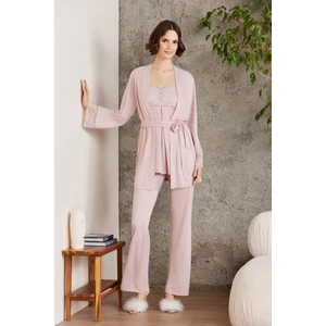 Pierre Cardin Dantelli Penye 3'Lü Kadın Lohusa Pijama Takımı 2805 - Pudra