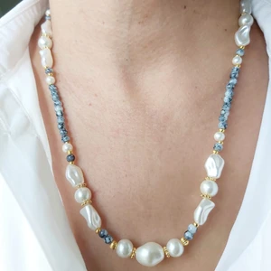 Devi Fashion Inci Detaylı Özel Tasarım Siyah Kolye