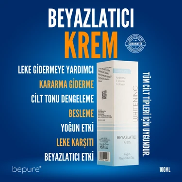 Bepure  Krem, Cilt, Tüm Vücut ve Genital Bölge  ve Leke Kremi, Whitening 100
