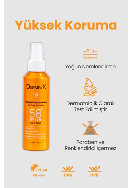 Sun Cream Spf 50 Yüksek Koruma Yüz ve Vücut Güneş Kremi