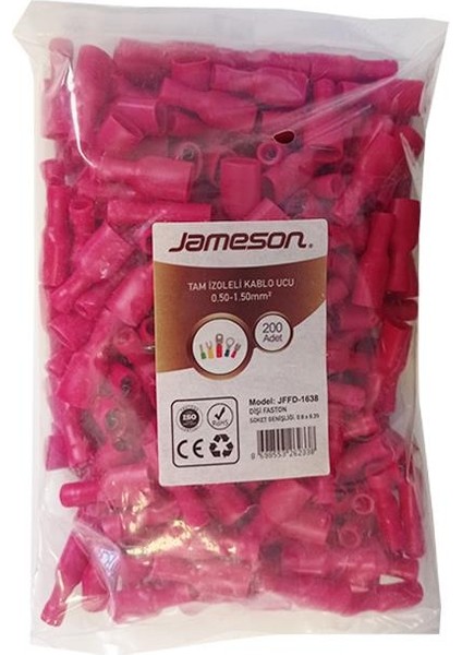 Jffd-1638 Dişi Faston Tip Tam İzoleli Kablo Ucu (0,5-1,5 Mm - Kırmızı) (200 Adet )