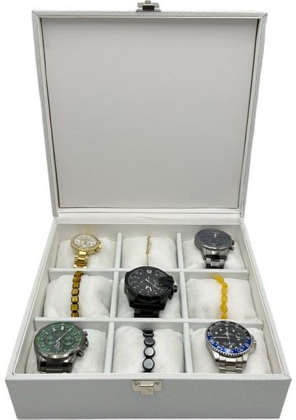 9'lu Kapalı Beyaz Deri Saat Kutusu fiyatları