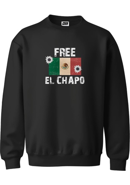 Free El Chapo Asarım Dijital Baskılı 3 Iplik Şardonlu Unisex Kapüşonsuz Bisiklet Yaka Sweat