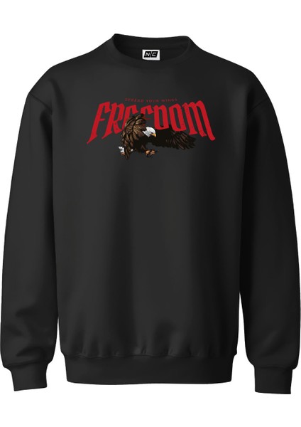 Freedom Tasarım Dijital Baskılı 3 Iplik Şardonlu Unisex Kapüşonsuz Bisiklet Yaka Sweat