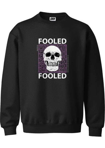 Fooled Tasarım Dijital Baskılı 3 Iplik Şardonlu Unisex Kapüşonsuz Bisiklet Yaka Sweat