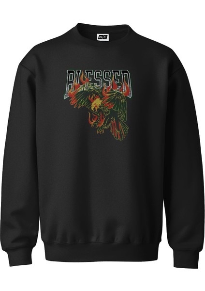 Blessed Eagle Kartal Tasarım Dijital Baskılı 3 Iplik Şardonlu Unisex Kapüşonsuz Bisiklet Yaka Sweat
