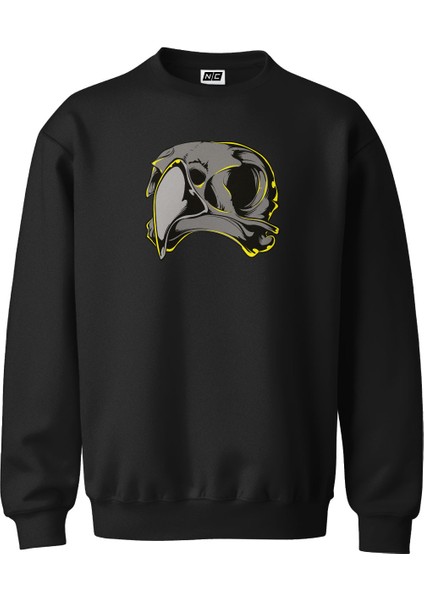 Eagle Skull Tasarım Dijital Baskılı 3 Iplik Şardonlu Unisex Kapüşonsuz Bisiklet Yaka Sweat