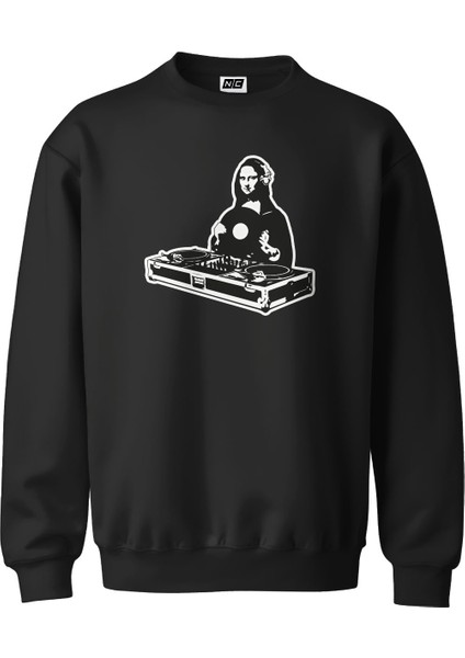 Dj Monalisa Tasarım Dijital Baskılı 3 Iplik Şardonlu Unisex Kapüşonsuz Bisiklet Yaka Sweat
