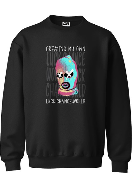 Creatin My Own Tasarım Dijital Baskılı 3 Iplik Şardonlu Unisex Kapüşonsuz Bisiklet Yaka Sweat