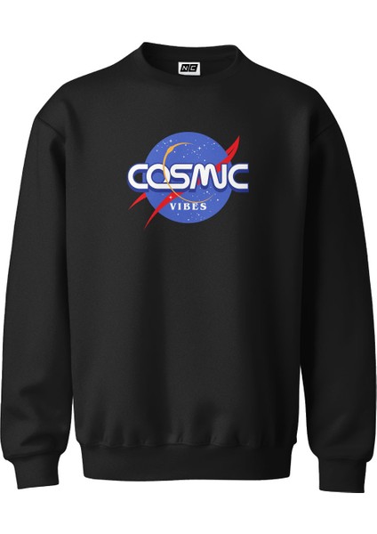 Cosmic Tasarım Dijital Baskılı 3 Iplik Şardonlu Unisex Kapüşonsuz Bisiklet Yaka Sweat