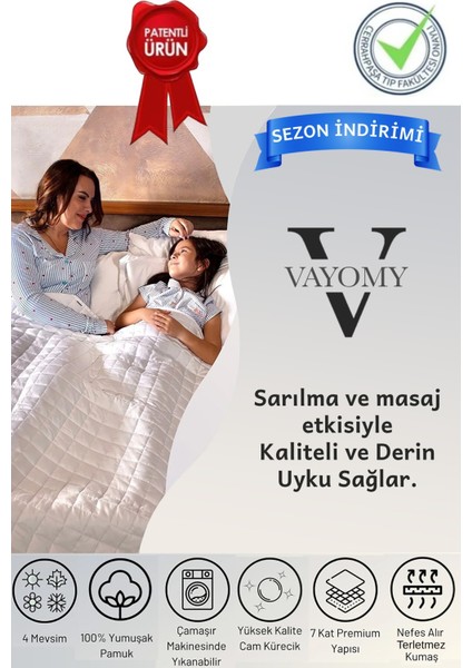 Vayomy Home Ağırlıklı Battaniye Tek Kişilik Yorgan 6 kg Beyaz 155X215 %100 Yün Dolgulu 4 Mevsim Kullanılabilir