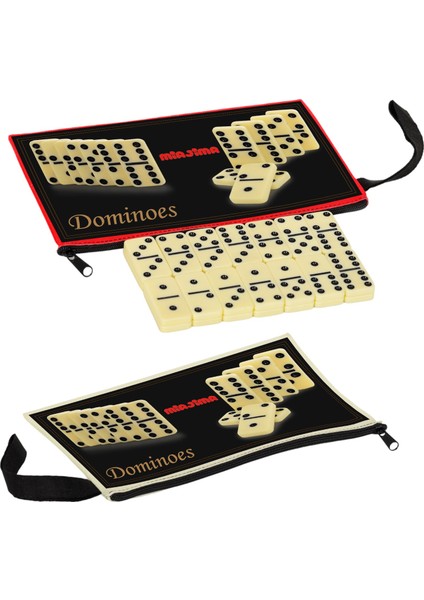 Domino Taşı Kemik Seremik Çantalı Büyük Boy Domino Taşı Seti -4 Oyun Istakası Hediyeli