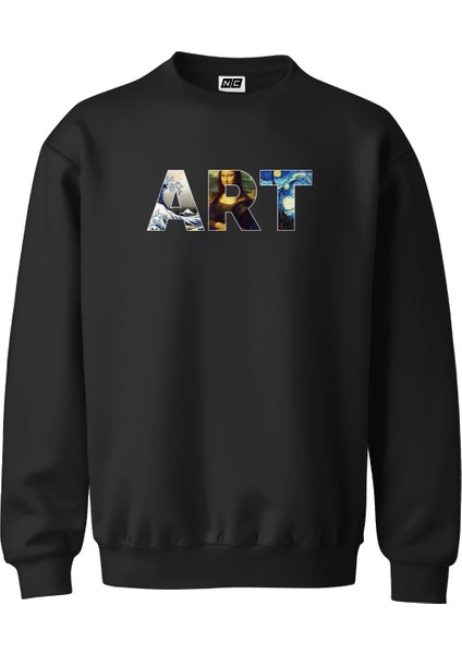 Art Sanat Tasarım Dijital Baskılı 3 Iplik Şardonlu Unisex Kapüşonsuz Bisiklet Yaka Sweat