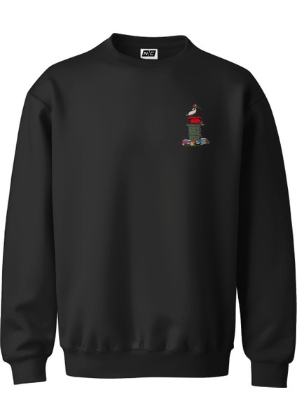 Chicken Minimal Tasarım Dijital Baskılı 3 Iplik Şardonlu Unisex Kapüşonsuz Bisiklet Yaka Sweat