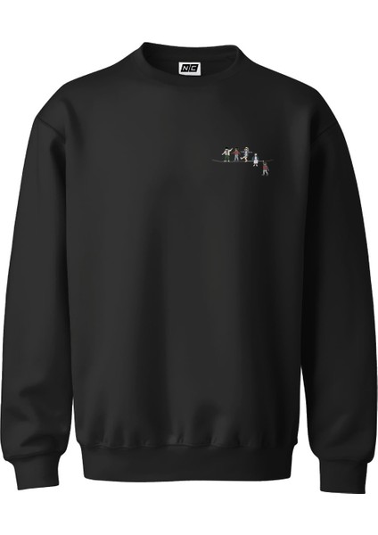 Acrobat Minimal Tasarım Dijital Baskılı 3 Iplik Şardonlu Unisex Kapüşonsuz Bisiklet Yaka Sweat