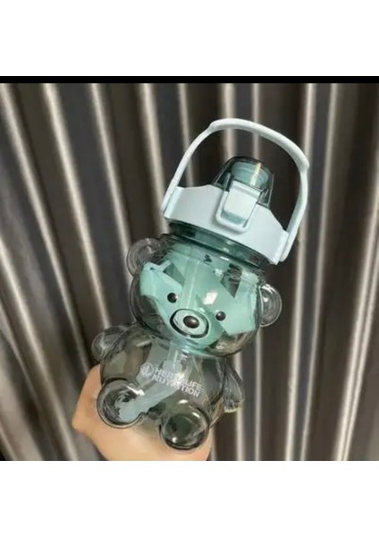 Tekno Trust Eğlenceli Smile Ayıcık Model Su Matarası Su Şişesi Suluk 1000ML Bpa Içermez Suluk Sticker Hediye