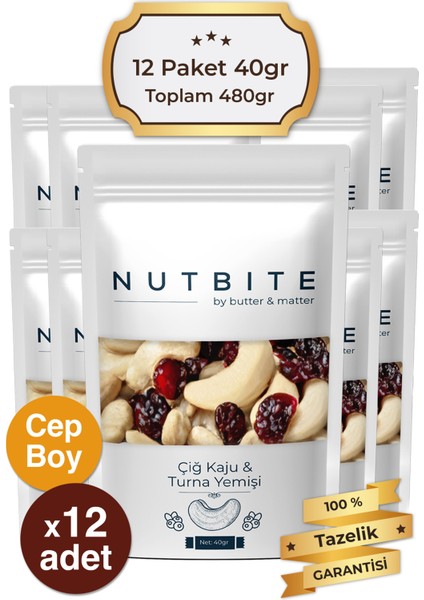 12’li Cep Boy - Çiğ Kaju & Turna Yemişi - Taptaze Mahsül - Hafif Atıştırmalık Kuruyemiş - 12X40 gr fiyatları