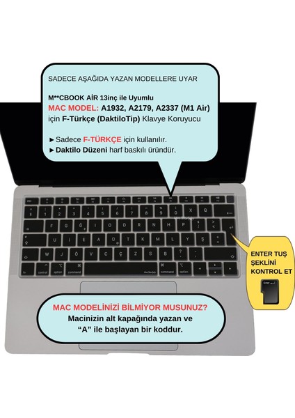 Laptop Macbook Air M1 Klavye Kılıfı F-Türkçe DaktiloTip A1932 A2179 A2337 ile Uyumlu fiyatları