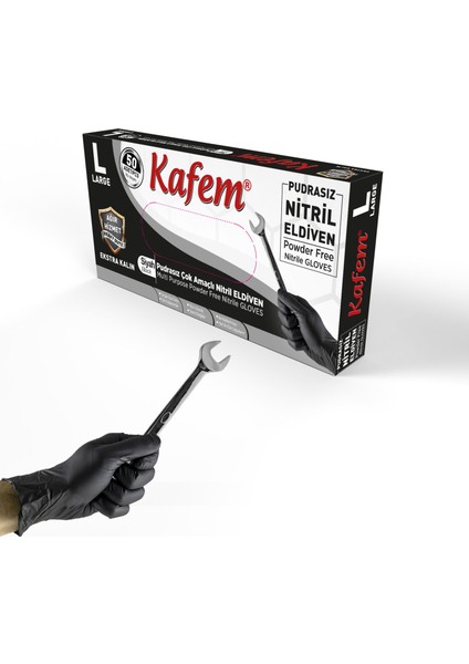 Siyah Nitril Eldiven Pudrasız Ekstra Kalın L 50'li x 20 Paket fiyatları
