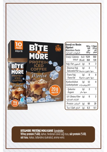 Bite & More Protein Iced Coffee Mocha ( Proteinli Kahve ) 33 Gram x 10 Adet