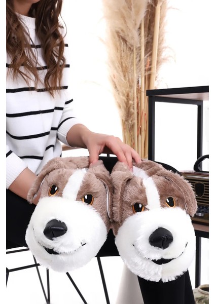 Köpek Figürlü Peluş Yumuşacık Kaymaz ve Ses Yapmaz Tabanlı Siyah Kışlık Ev Pandufu fiyatları