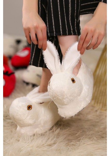 Peluş Tavşan Figürlü Yumuşacık Kaymaz ve Ses Yapmaz Tabanlı Ev Pandufu