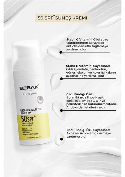 Pharma %100 Mineral Güneş Filtresi Içerikli Spf 50+ Yüksek Korumalı Güneş Kremi 50ml