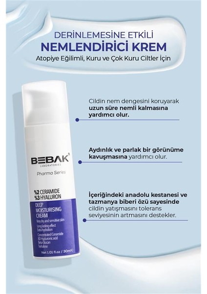 Pharma Kuru Ve Atopiye Eğilimli Ciltler Için Yoğun Nemlendirici Krem %2ceramide %3 Hyaluron 30ml