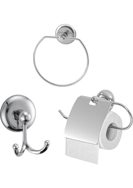 Metal Sağlam Aparat Vidalı Lavabo Banyo Wc Bez Havlu Çatal Askı Tuvalet Kağıtlık Krom 3'lü Set indirimleri