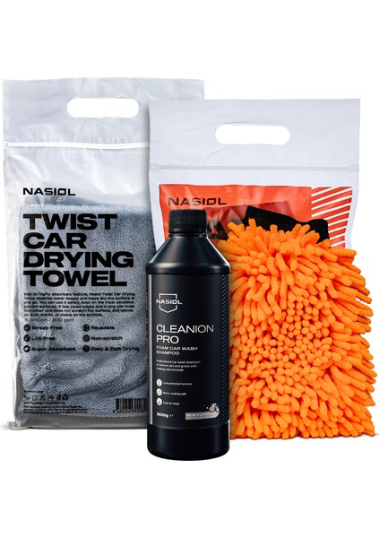 -SET 15-Araç Yıkama 3'lü Seti-Araç Yıkama Şampuanı,Araç Kurulama Havlus,Araç Yıkama Eldiveni-25 Yıkama