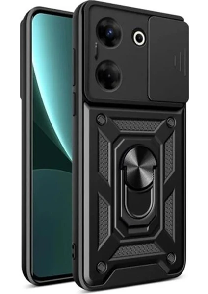 Case 4u Tecno Camon 20 Pro 5g Kılıf Kamera Korumalı Sürgülü Vega Yüzüklü Armor Military Tank Zırh Siyah