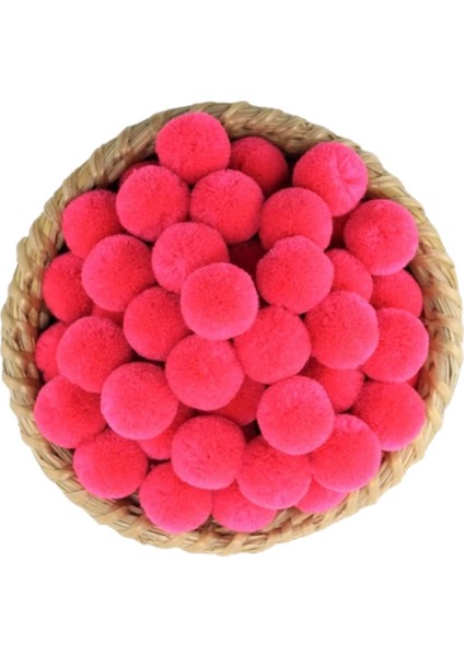 Fuşya Yün Ponpon 2 cm 25 Adet